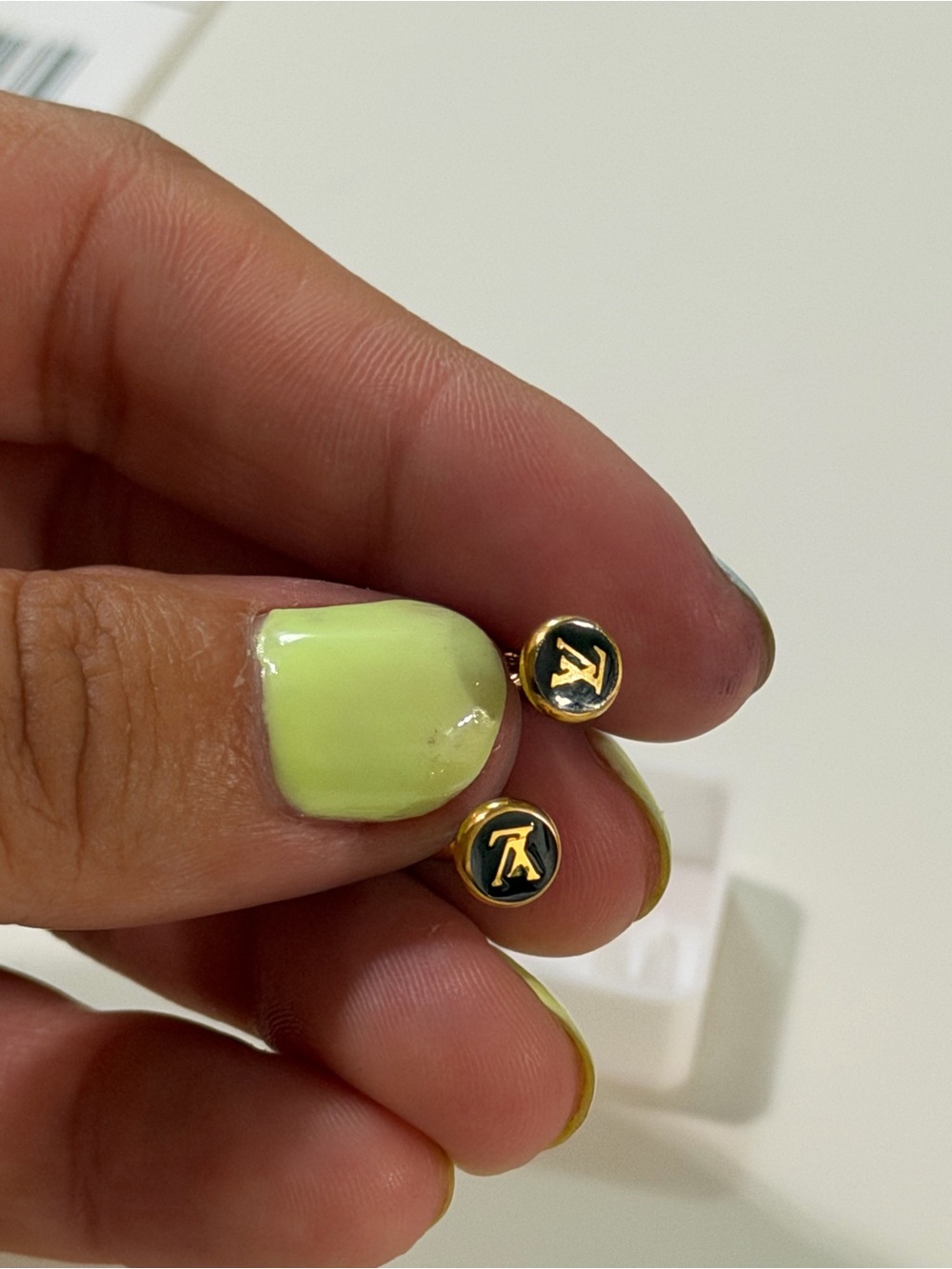 Lv Black & Gold LV Stud Earrings - Picture 5 of 5
